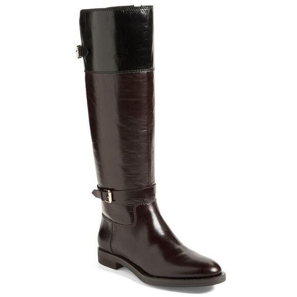 Enzo Angiolini Eero Black Brown Leather Tall Riding Boots Size 7 New Womens Knee - Picture 10 of 10